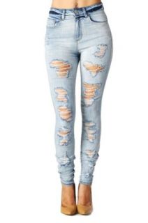 Sexy Ripped Distressed High Waist Bleach Wash Skinny Jeans (11)
