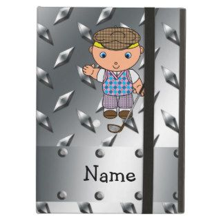 Personalized name golf player silver diamond plate iPad case