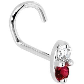 20 Gauge Left Nostril   14k White Gold Red 1.5mm CZ Marquise Nose Ring Body Piercing Screws Jewelry