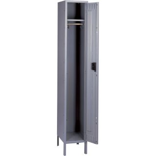 Tennsco Single Tier Locker — 12in.W x 18in.D x 78in.H, 1 Wide, Medium Gray, Model# STS-121872-1  Lockers