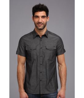 Kenneth Cole Sportswear Short Sleeve Double Pocket Chambray Shirt Mens Short Sleeve Button Up (Black)