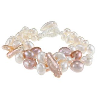 Pink and White Freshwater Baroque and Biwa Pearl Bracelet (5 11 mm) Pearl Bracelets