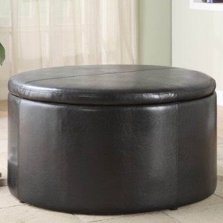 4720 Series Round Storage Cocktail Table with Two Kidney Ottomans in Distressed Dark Brown   Coffee Tables