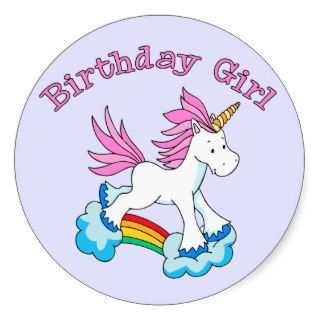 Unicorn Rainbow Birthday Girl Round Sticker