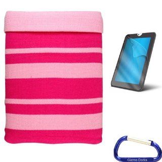 Gizmo Dorks Soft Knitted Cotton Sleeve Case (Pink) and Screen Protector with Carabiner Key Chain for the Toshiba Thrive Tablet Computers & Accessories