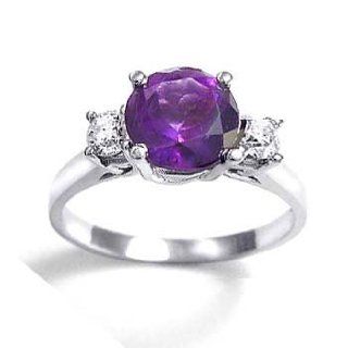 2.5CT Amethyst and White Diamond Trilogy Ring 18k Gold Engagement Rings Jewelry