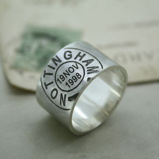 mens personalised place and date ring by nicola crawford