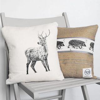 stag and hedgehog cushion by whinberry & antler