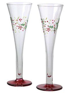 Pfaltzgraff Winterberry Hand Painted Celebration Champagne Flutes, Set of 2 Kitchen & Dining