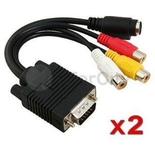 2x Pc Computer VGA to Tv S video RCA Av 3 Adapter Cable Video Games
