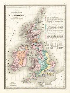 Antique Map BRITISH ISLES ENGLAND UK MINERALS IRELAND Malte Brun Sarrazin 1880   Lithographic Prints