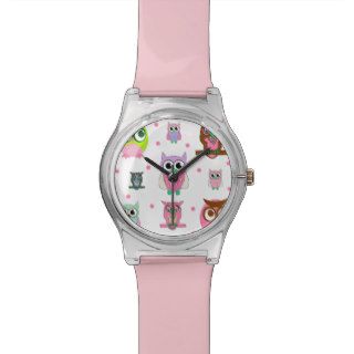 Cartoon Owls Pink Modern Watch