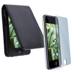Black Synthetic Leather Case and Screen Protector for Apple iPod Touch Eforcity Cases