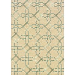 Geometric Ivory/Blue Outdoor Area Rug (7'10" x 10') Style Haven 7x9   10x14 Rugs