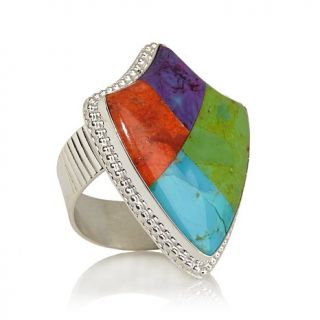 Jay King Multicolor Multigemstone "Shield" Sterling Silver Ring