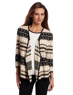 Alfred Dunner Women's Textured Stripe Cascade Two For One Sweater, Multi, Small Cardigan Sweaters