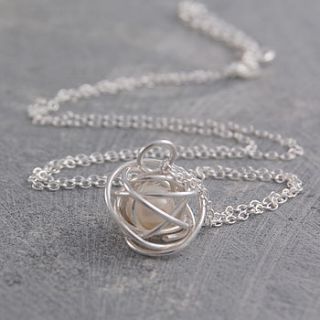 silver caged white pearl necklace by otis jaxon silver and gold jewellery