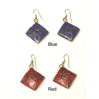 Brass Natural Stone Inlay Earrings (India) Earrings
