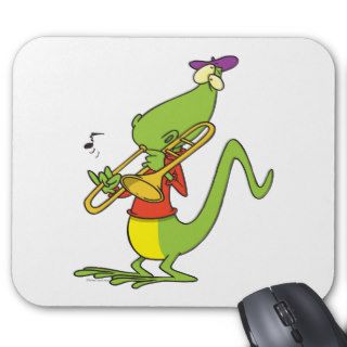 jazzy trombone playing lizard cartoon mousepads