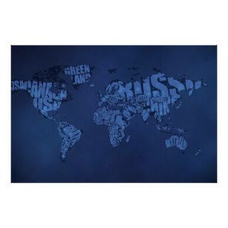 Typographic World Map (Dark) Poster