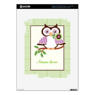 Spring owl plaid green border iPad 3 skin