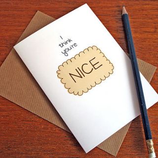 'nice' biscuit retro greetings card by wood paper scissors