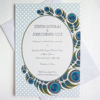 peacock feathers wedding invitation by ink pudding