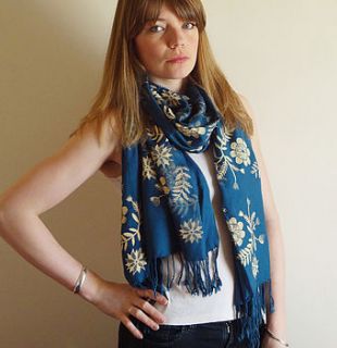 peacock garden hand printed scarf by bonbi forest