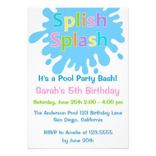 Splish Splash Pool Party Girl Birthday Invitation Personalized Invites