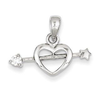 Rhodium Plated CZ Heart W/ Arrow Pendant Sterling Silver Rhodium Plated CZ Heart W/ Arrow Pendant Jewelry