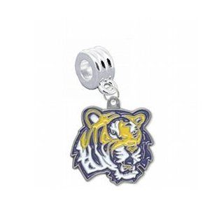 LSU Tigers Tiger Head Logo Charm with Connector   Universal Slide On Charm   "Classic & Original Style" Fits Pandora, Troll, Biagi & More Perfect For Custom Bracelets, Necklaces and DIY Jewelry Jewelry