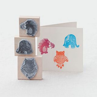 bird and animal stamps by noolibird rubber stamps