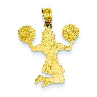 14K Gold Cheerleader & Pom Poms Charm Cheerleading Jewelry
