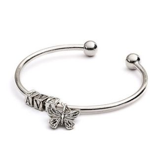personalised name bangle with butterfly charm by cinderela b jewellery