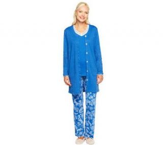 Carole Hochman Winter Paisley 3 Piece Pajama Set with Lace Trim —