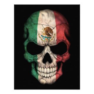 Mexican Flag Skull on Black Custom Invitations