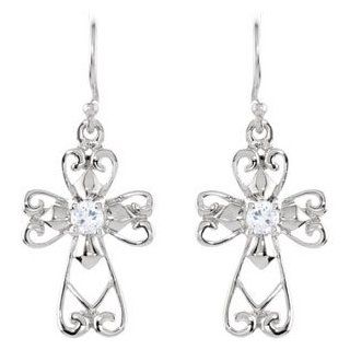 Sterling Silver Open Cross Earrings with White Crystals Deborah J. Birdoes Inspirational Blessings Jewelry