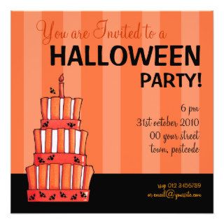 Orange Striped bats Cake Halloween Personalized Invite