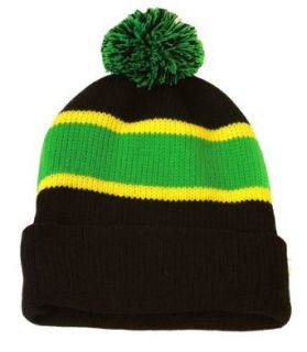 Winter Striped Beanie with Pom   Green/Black at  Mens Clothing store