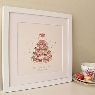 personalised wedding cupcakes art print by love give ink