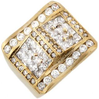 14k Yellow Gold Multi faceted White CZ Window Film Design Mens Ring Jewelry