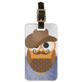 Cowboy Owl with Mustache Bag Tags