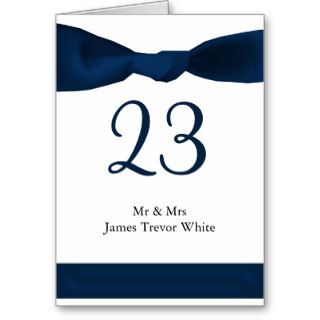 navy blue satin bow Table numbers Cards