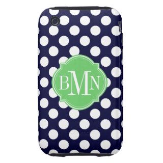 Navy Blue and White Polka Dot Pattern Monogram iPhone 3 Tough Covers