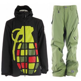 Grenade Exploiter Jacket Rasta w/ Sessions Achilles Pants Lime jacket pkg 1076