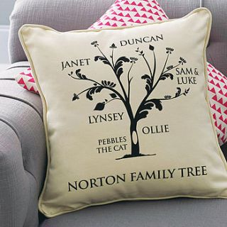 personalised family tree cushion by a type of design