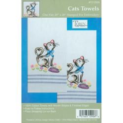 Tobin Stamped Woven Cotton Kitchen Towels For Embroidery   Cats Embroidery & Crewel Kits