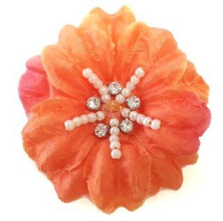 Cuteque International Soft Silk Flower 6 Pack Rhinestone Embellishments, Tangerine