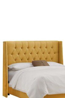 Custom Blakely Upholstered Headboard   california king, French Yellow Linen   Bathroom Furniture Sets