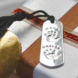 personalised handprint bookmark by button and bean
